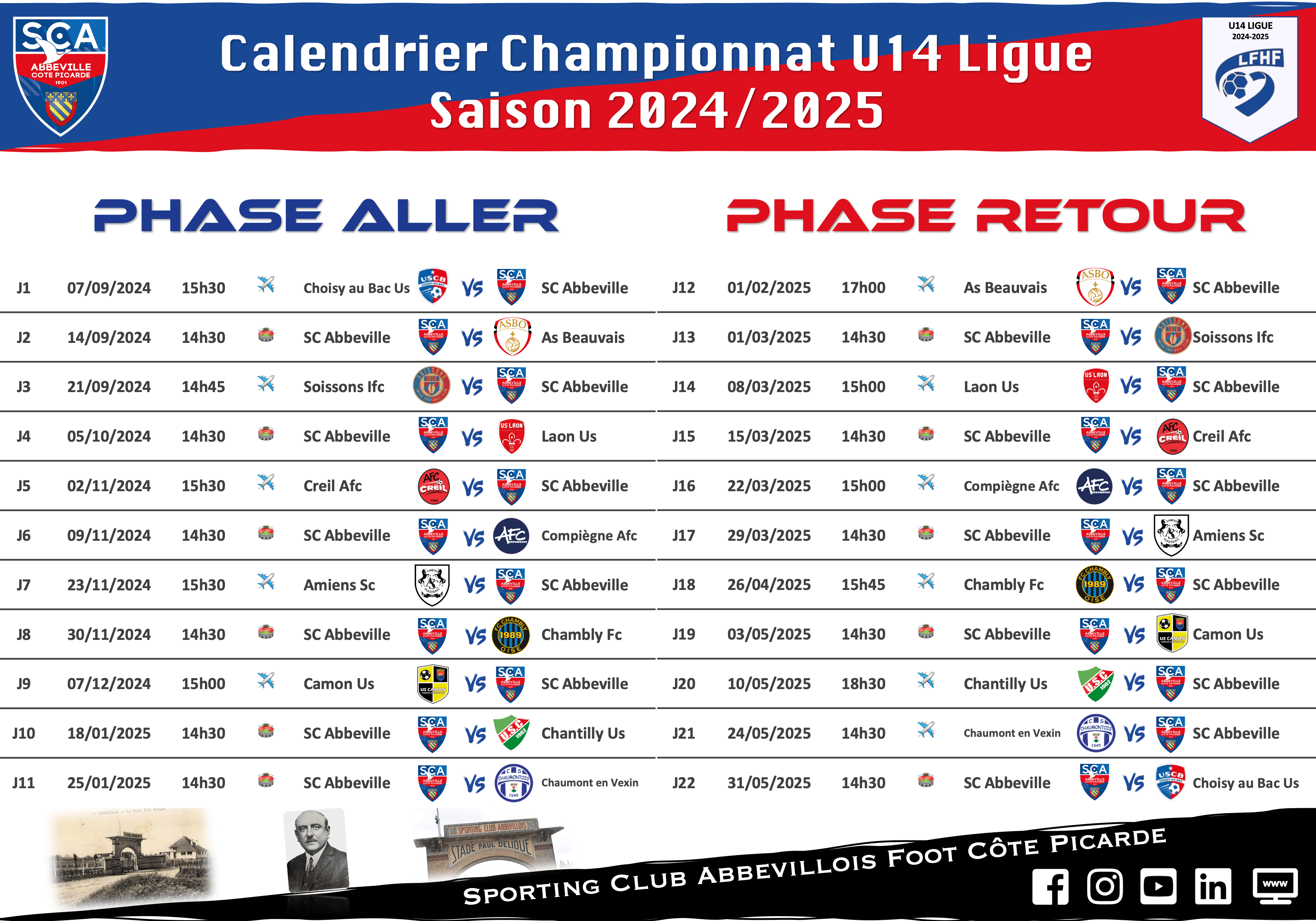 Calendrier U14 Ligue – 2024/2025