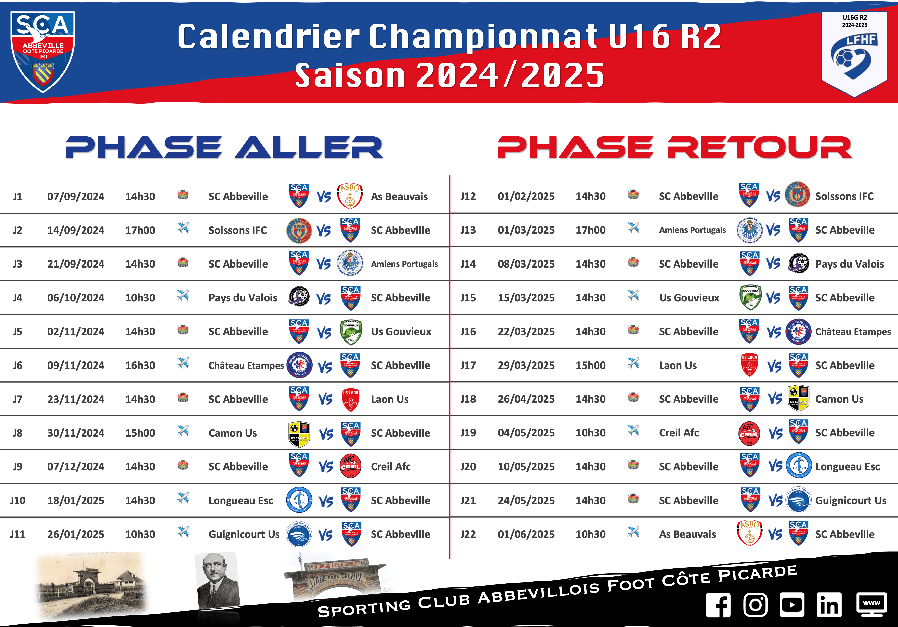 Calendrier U16 R2 – 2024/2025