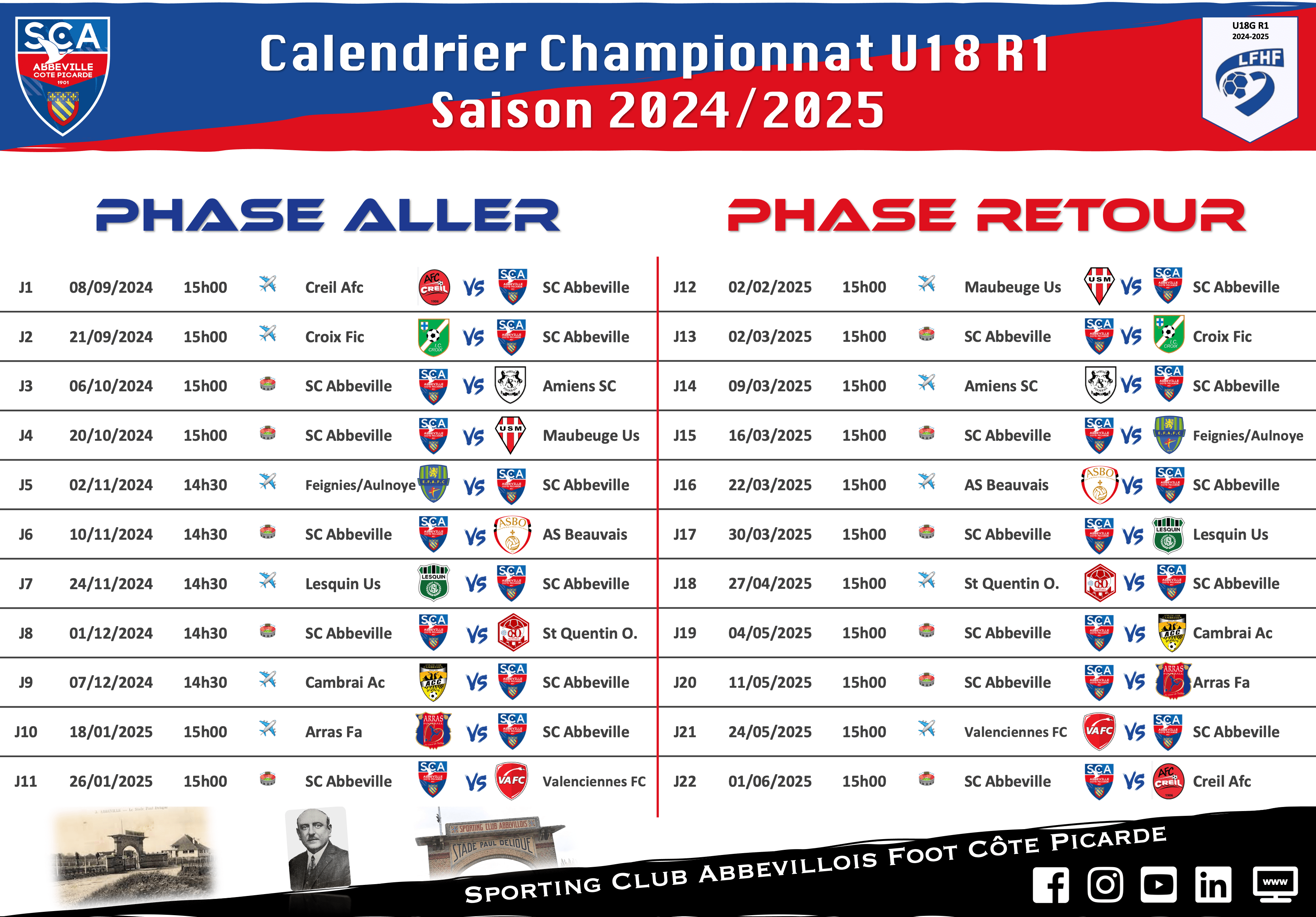 Calendrier U18 R1 – 2024/2025